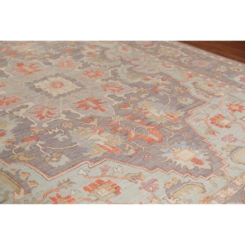 Vegetable Dye Oushak Turkish Large Area Rug Handmade Grey Wool Carpet - 10'2"x 13'9"