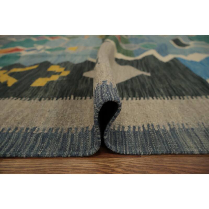 Hand Woven Oriental 100% Wool Carpet Southwestern Tribal Multi-Colored Kilim Area Rug - 9' 10'' X 9' 8''