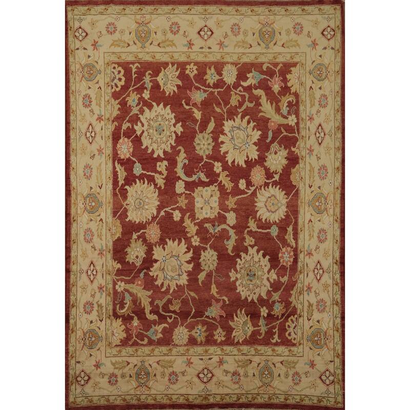 Hand Knotted Oriental 100% Wool Carpet Traditional All-Over Oranges & Rust Peshawar Area Rug - 9' 7'' X 7' 7''