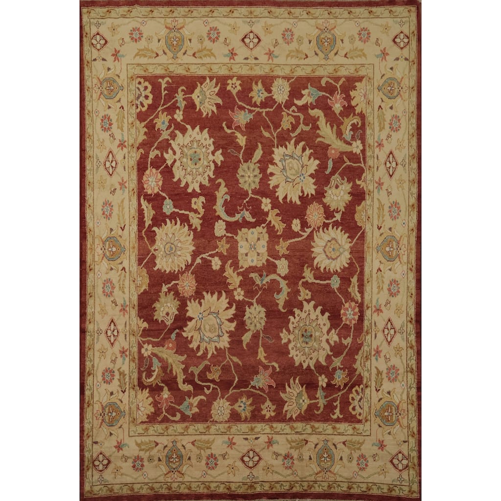 Hand Knotted Oriental 100% Wool Carpet Traditional All-Over Oranges & Rust Peshawar Area Rug - 9' 7'' X 7' 7''
