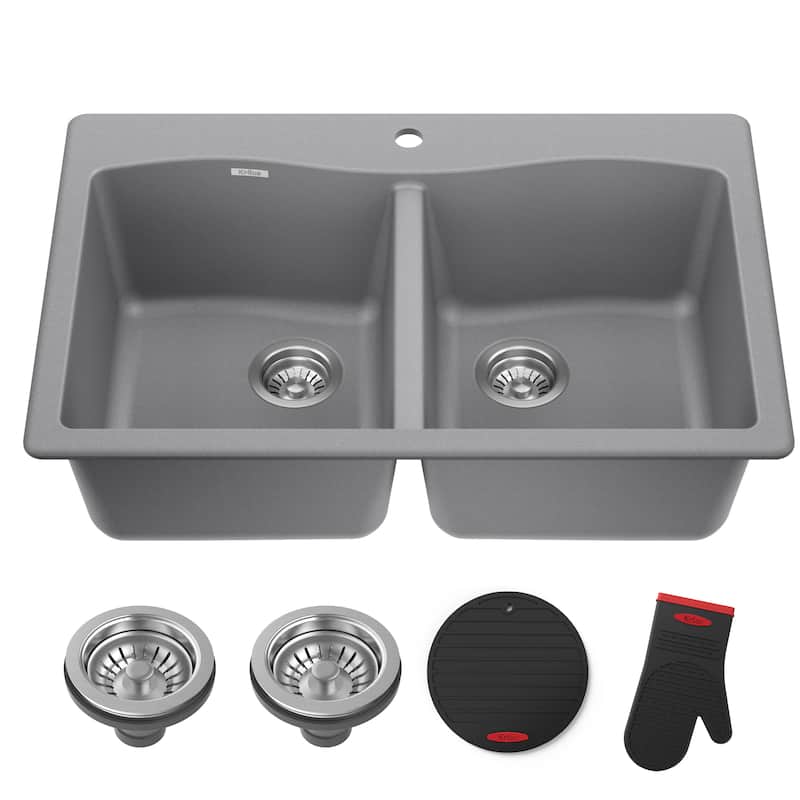 KRAUS Forteza Granite 33 inch 50/50 Undermount Drop-in Kitchen Sink