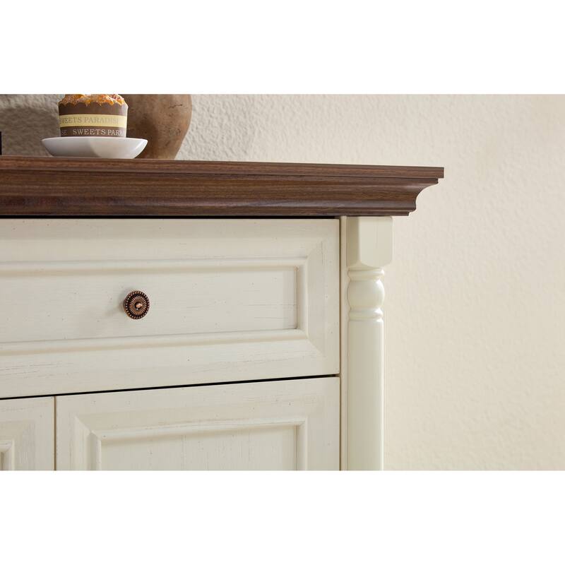 Farmhouse Style Kitchen Storage Cabinet, Large Wall Cabinet with Drawers and Doors in Roman Column Shape, Wooden Coffee Bar