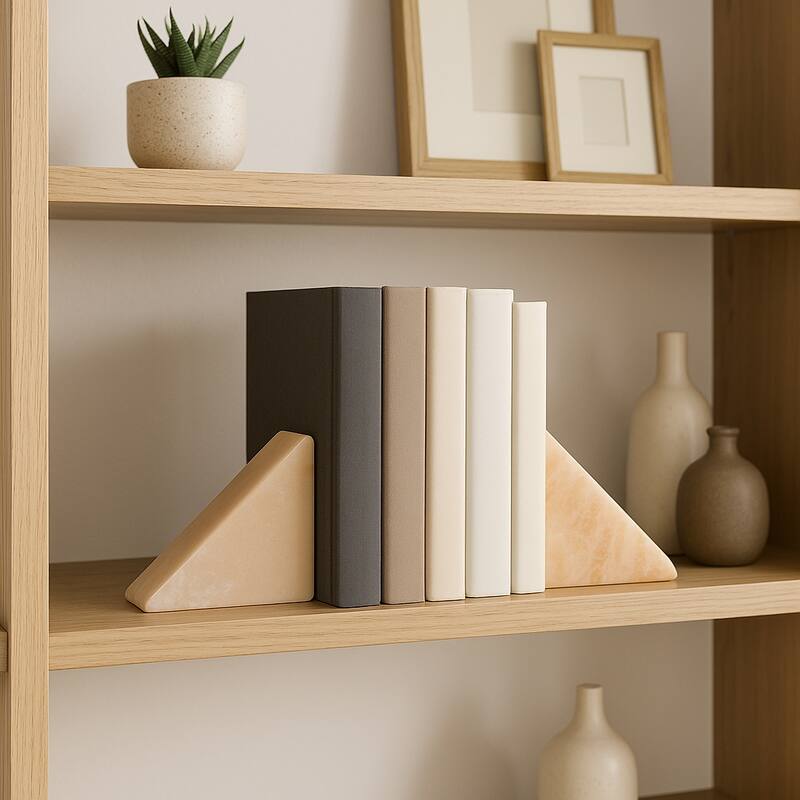 Decorative Onyx Triangular Bookends - Set of 2 , 12", Orange & Ivory - 12.0" - Orange/ Ivory - 12.0"