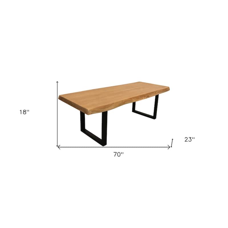 HomeRoots 70" Natural And Black Solid Wood And Iron Live Edge Coffee Table - 70' X '18' X '23