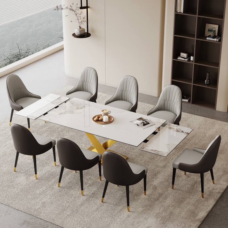 9 - Piece 94.48'' Extendable Sintered Stone Dining Table with 8 Chairs Dining Set