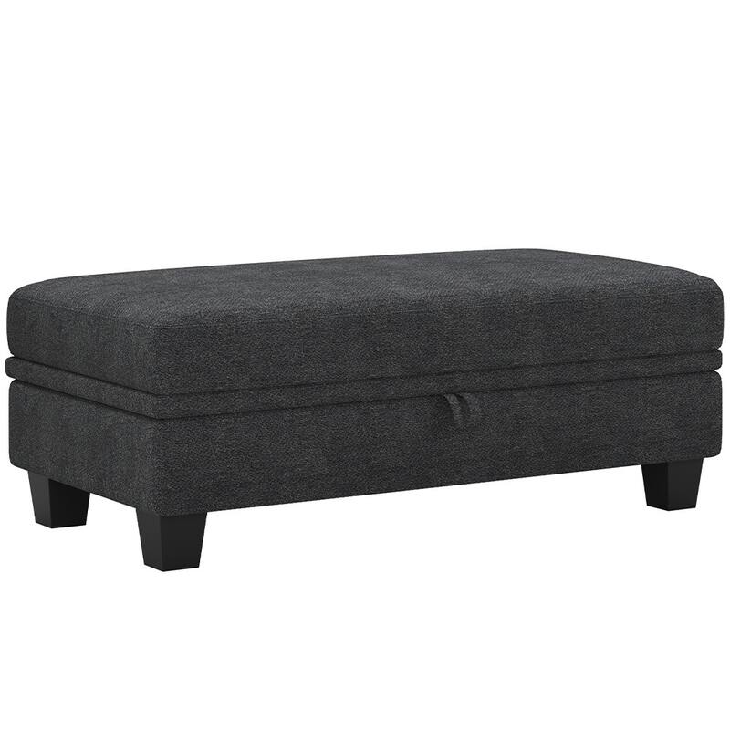 HomeRoots 46" Gray and Black Chenille Storage Ottoman