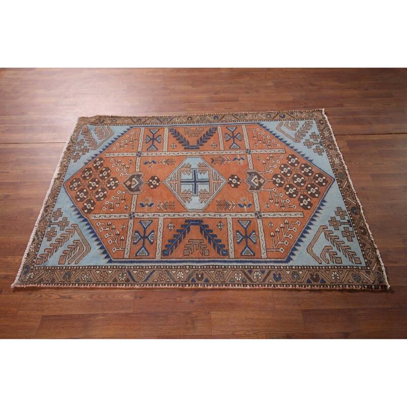 Orange Joshaghan Foyer Rug Handmade Wool Carpet - 3'7" x 5'0"