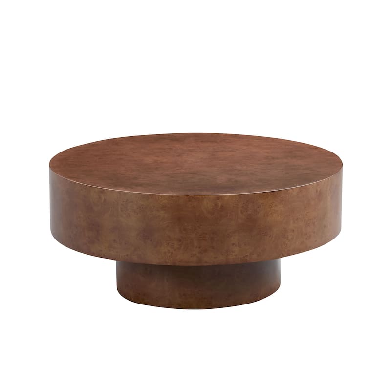 31.49" Round Coffee Table with Burl Wood Veneer, Sturdy Pedestal for Living Room, Modern Low Center Table Accent Cocktail Table - Walnut