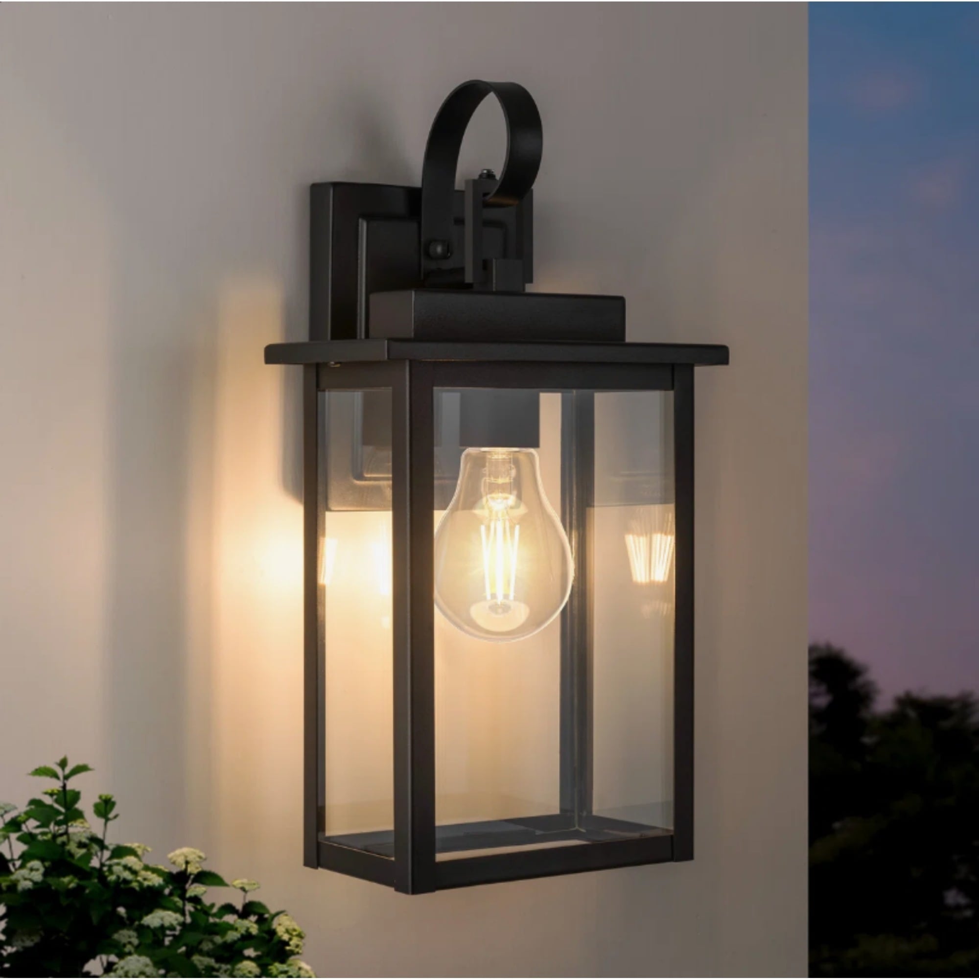1 - Light 15"H Black Iron Tempered Glass Includes Bulb ETL Outdoor Wall Light with Dusk to Dawn