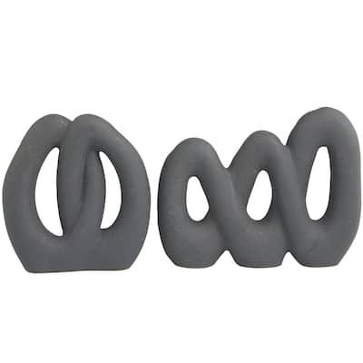 Ceramic Abstract Linked Decorative Sculpture - Set of 2 Black - CosmoLiving by Cosmopolitan