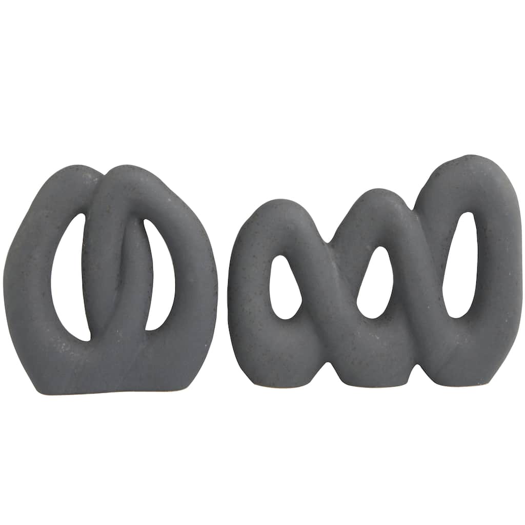 Ceramic Abstract Linked Decorative Sculpture - Set of 2 Black - CosmoLiving by Cosmopolitan