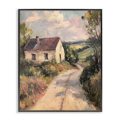 Stupell Scenic Cottage Road Framed Giclee Art Design By Petal Prints Design