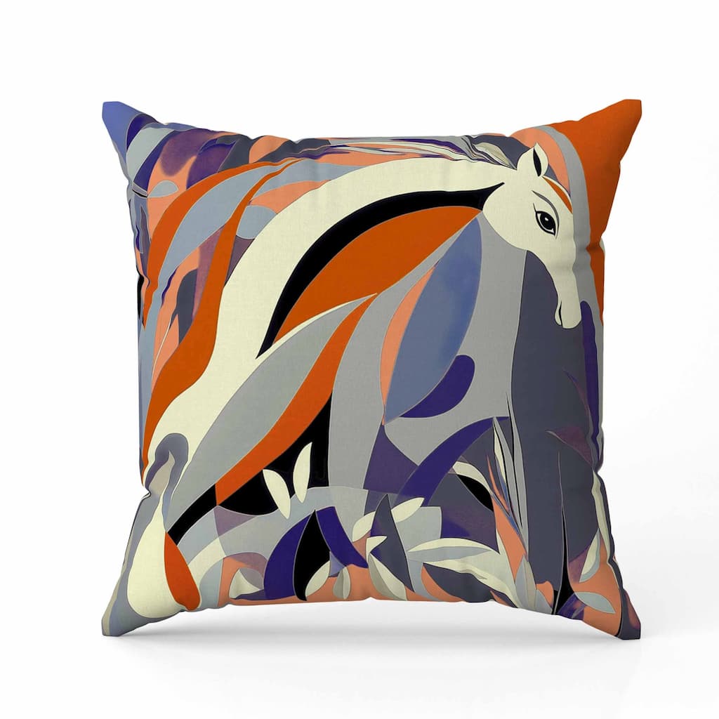 Mythical Horse Indoor/Outdoor Reversible Throw Pillow Orange and Blue