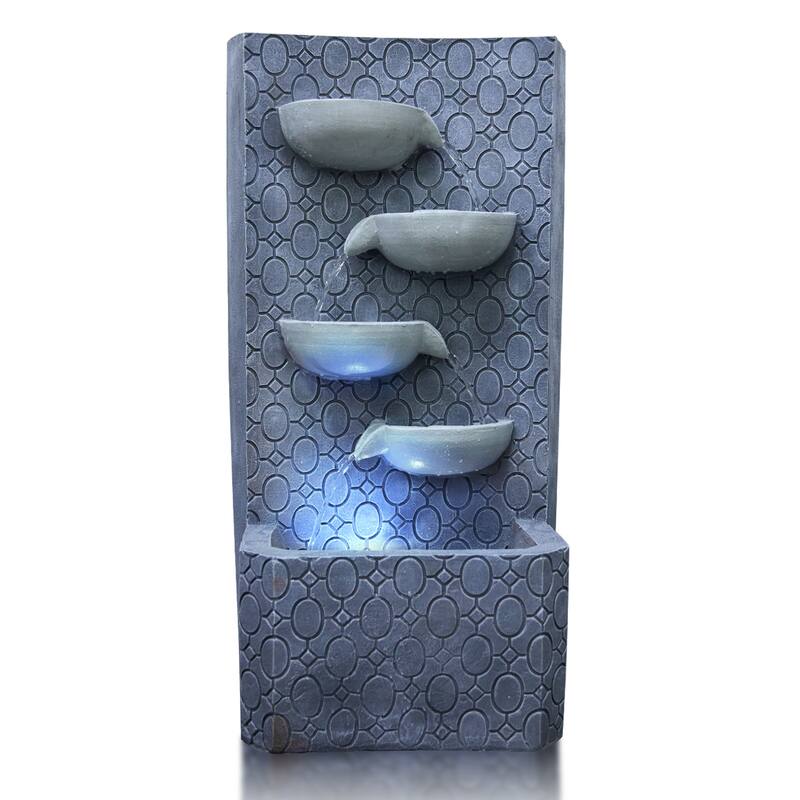Vbal Outdoor 4-Tier Polyresin Modern Fountain with Soothing Water Sounds – Weather Resistant