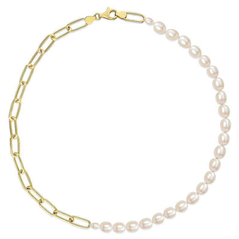 Miadora 18k Yellow Gold Plated Sterling Silver Cultured Freshwater Pearl & Oval Link Chain Necklace