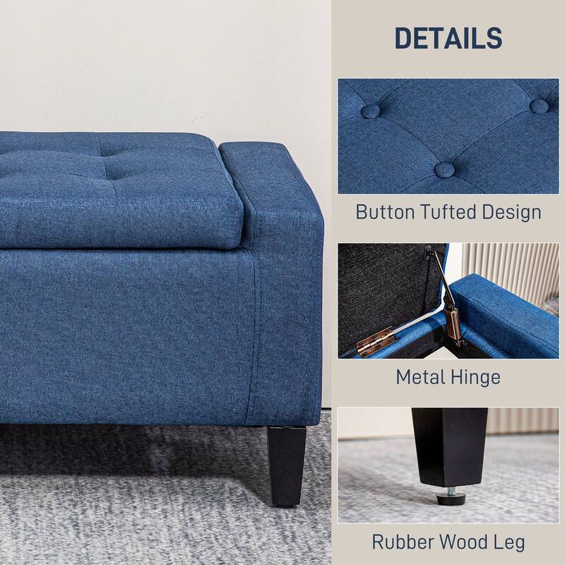 Blue Upholstered Bench Storage Bench with Lift Top, Storage Ottoman Indoor Bench Vanity Bench with Button Tufted