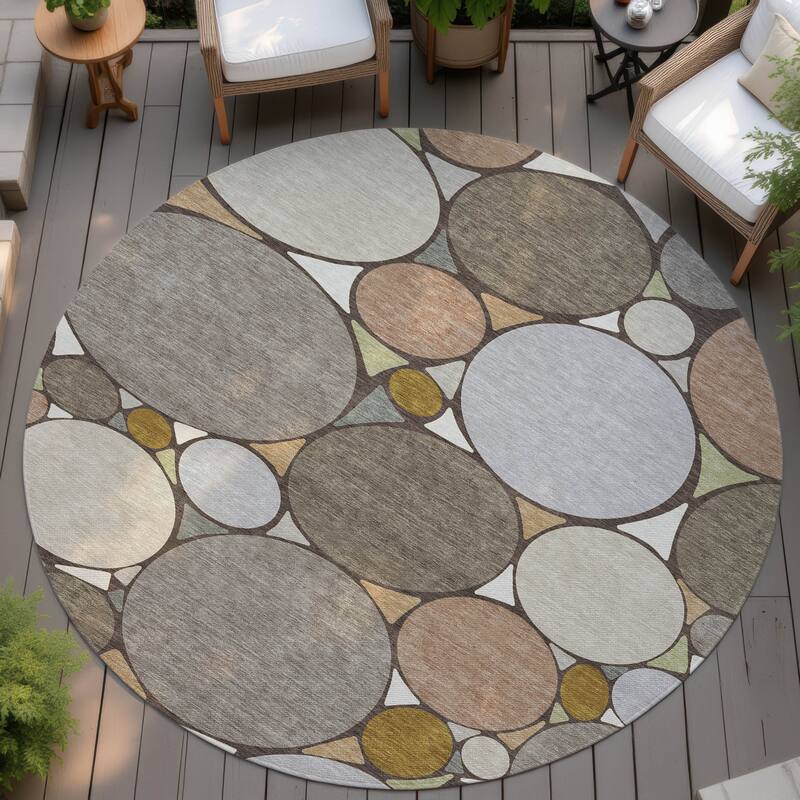 Machine Washable Indoor/ Outdoor Contemporary Rowan Chantille Rug - Taupe - 8' x 8'
