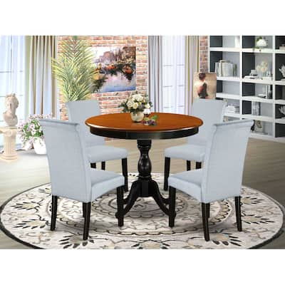 HomeStock 5-Piece Black and Cherry Finish Solid Wood Top Dining Table with 4 Parson Chair