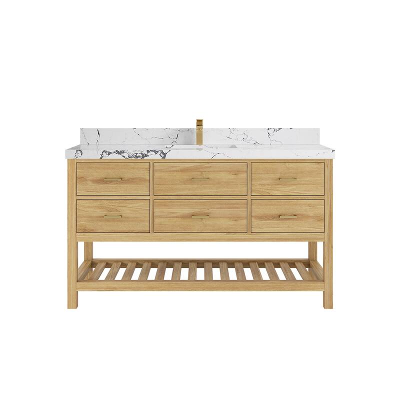 Willow Collections 60 in. W x 22 in. D Parker Solid Teak Single Sink Bathroom Vanity with Countertop