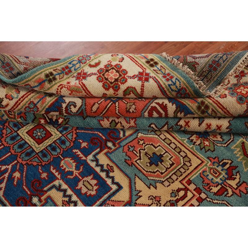 Light Blue Geometric Heriz Serapi Indian Area Rug Handmade Wool Carpet - 8'10"x 11'10"