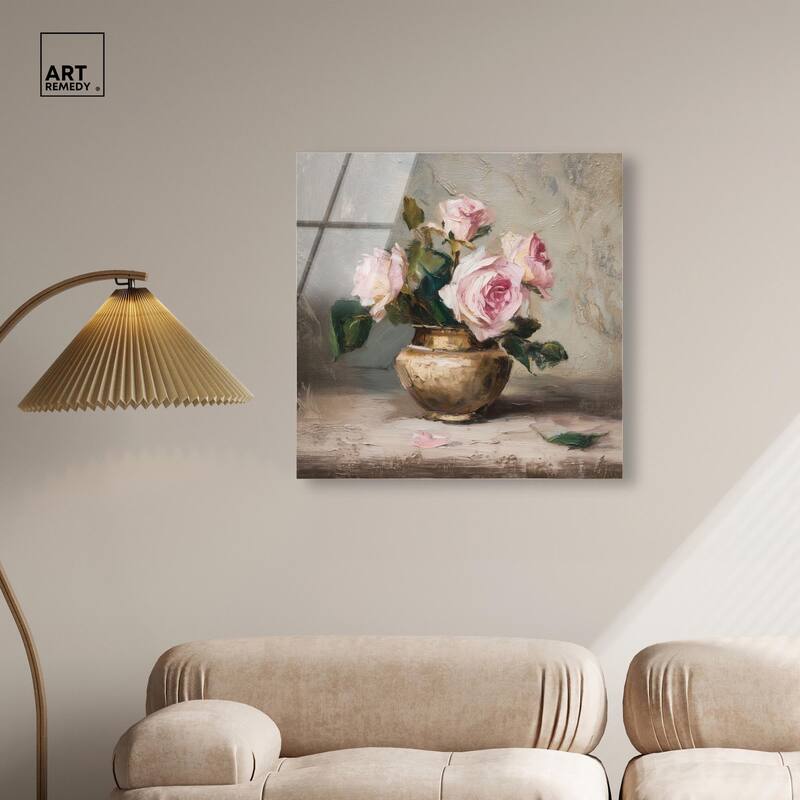 Pink Petals and Brass Acrylic by Art Remedy, Ready to Hang