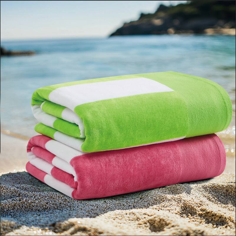 Oceanfront Resort Cabana Stripe 2 Pack Beach Towel - 36x72 - (1)Green/(1)Pink