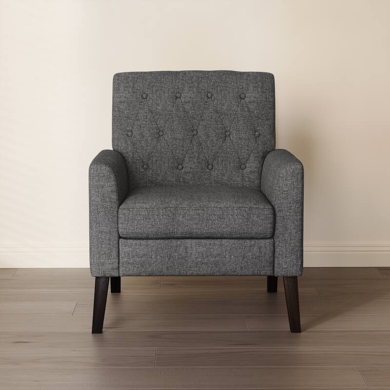 LUE BONA Modern Upholstered Accent Chair Linen Fabric Button Tufted Armchair with Solid Wood Frame - 28.5 W X 27.25 D X 33.75 H
