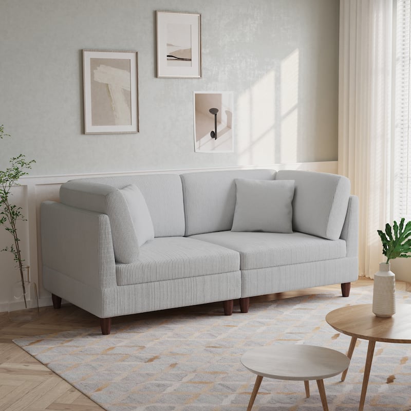Corduroy Modular Sectional Sofa Set With Pillows - Sea Salt Grey-2 Piece
