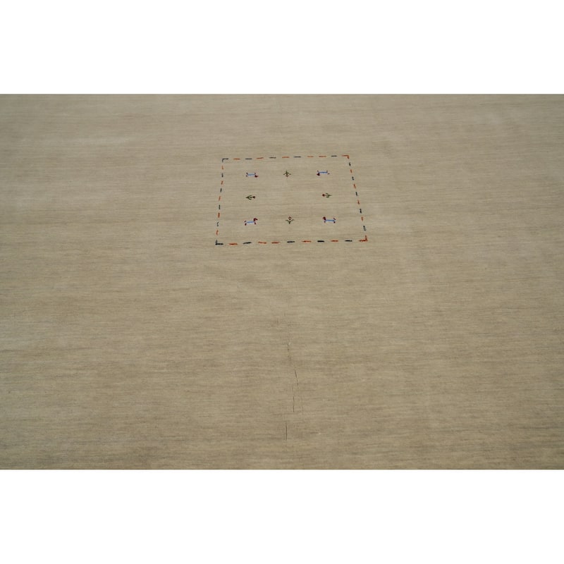 Hand Knotted Oriental 100% Wool Carpet Tribal Animal Pictorial Beige & Ivories Gabbeh Area Rug - 11' 10'' X 12' 3''