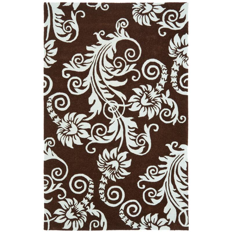 SAFAVIEH Handmade Soho Cassondra Scroll N.Z. Wool Rug - 5' x 8' - Brown/Blue