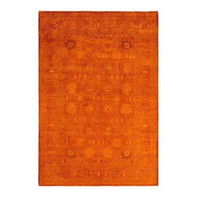 Overdyed, One-of-a-Kind Hand-Knotted Area Rug - Orange - 6' 2" x 9' 0"