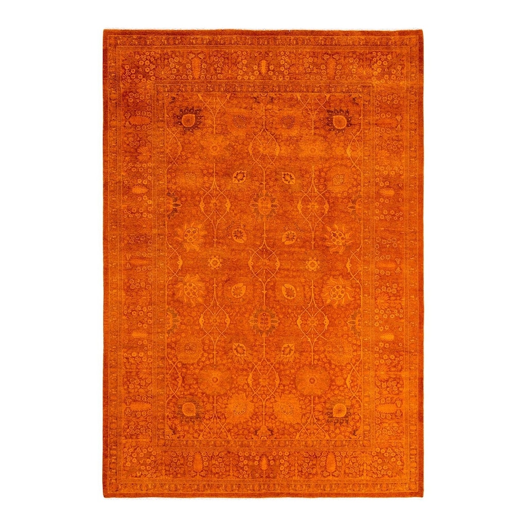 Overdyed, One-of-a-Kind Hand-Knotted Area Rug - Orange - 6' 2" x 9' 0"