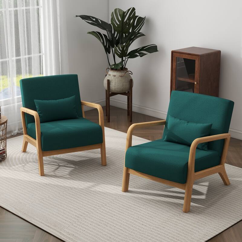 Briston 2 Set Mid Century Modern Wood Accent Chairs with pillow