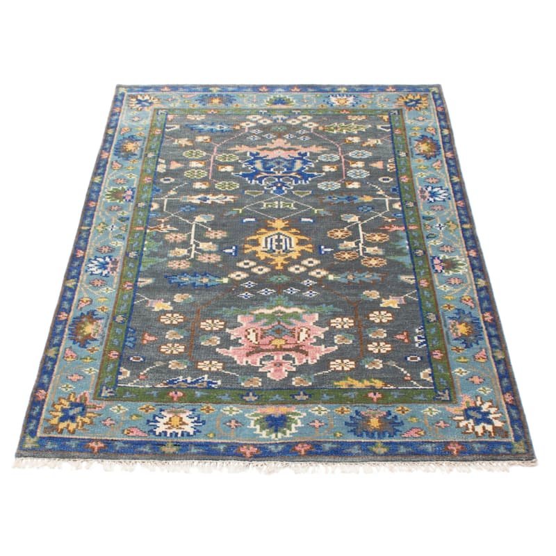 ECARPETGALLERY Hand-knotted Modern Oushak Dark Grey Wool Rug - 5'1 x 7'11