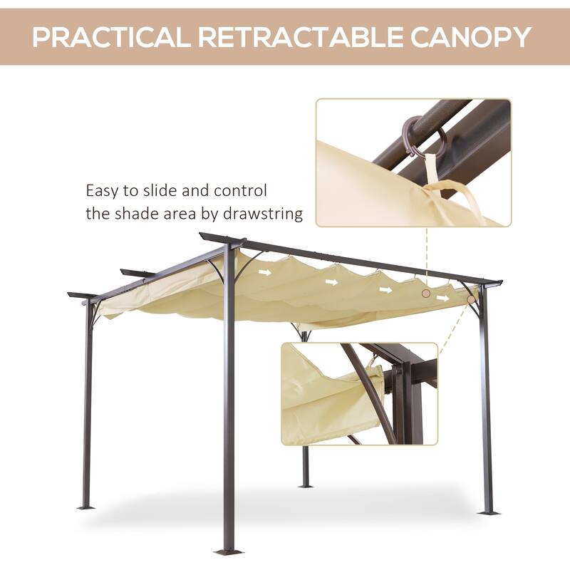 Outsunny 11.5' x 11.5' Retractable Pergola Canopy, Outdoor UV Protection & Sun Shade, Steel Frame