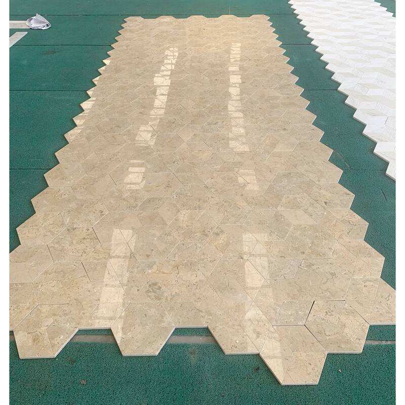Roomfitters Hexagon Natural Marble Tile, Polished Stone for Wall and Floor, Genuine Marble, 12-Piece Box, Gold Yellow Beige