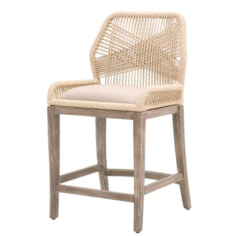 Rope Weave Design Wooden Barstool with Fixed Cushion Seat, Brown