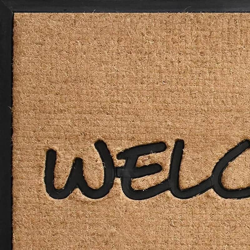 HomeRoots 24" X 36" Natural And Black Coir Welcome Outdoor Door Mat - 24' X '36