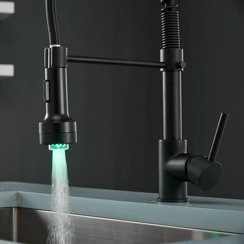 Matte Black LED Light Kitchen Faucet Single Handle