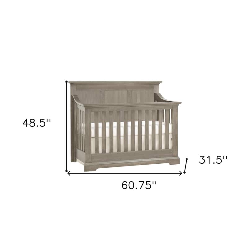 HomeRoots Ash Gray Solid and Manufactured Wood Standard Four In One Convertible Crib - 60.75