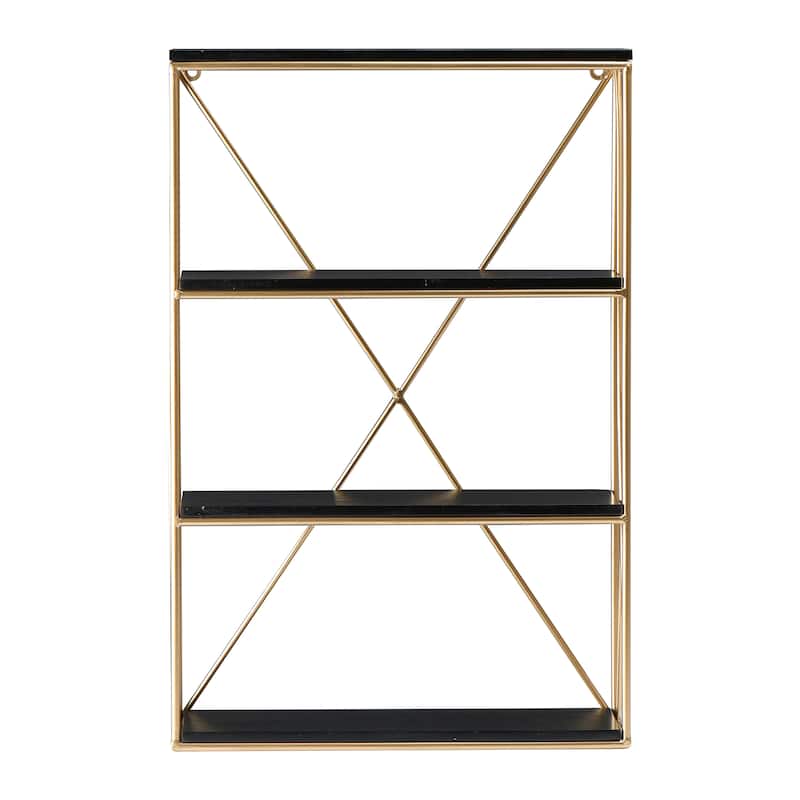 Wood and Iron Rectangle Wall Shelf
