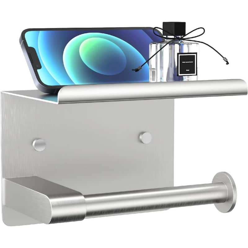 Stainless Steel Self-Adhesive Wall Mounted Toilet Paper Holder with Shelves for Bathroom, Kitchen, RV - White