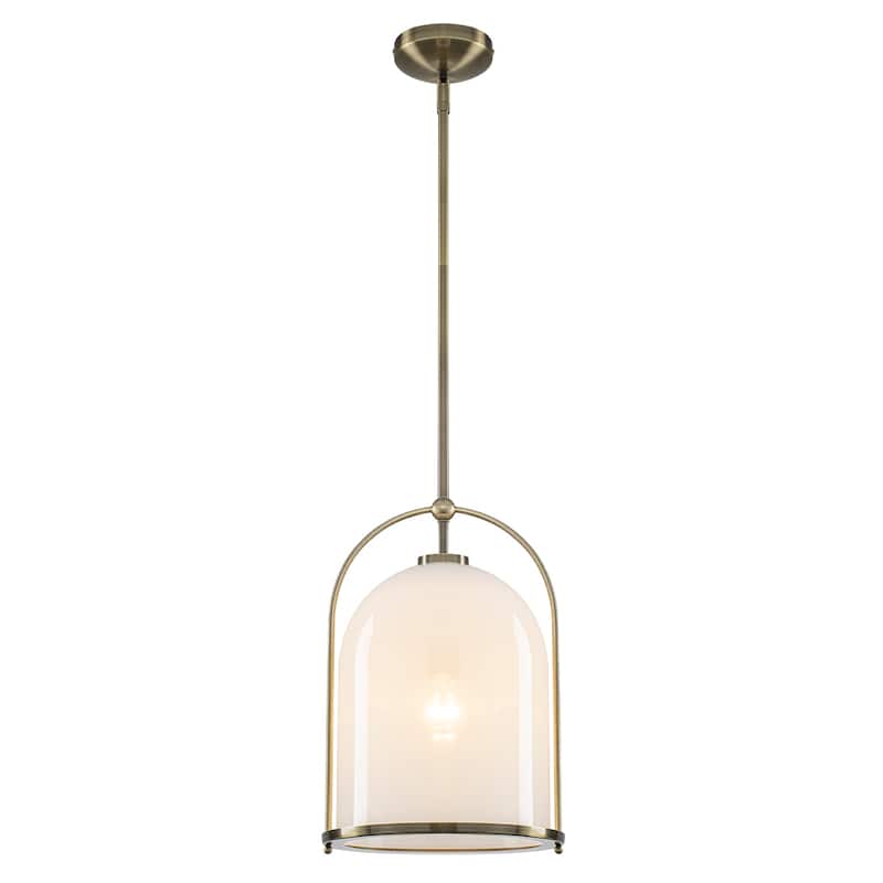 Brushed Gold Bucket Pendant Light with White Glass Dome Bedroom Foyer - Dia.11.02-in