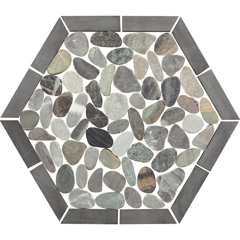 Daltile Pebble Oasis Natural Stone Framed Hexagon Pebble Mosaic 11" x 10" (11 PC per Carton) (10.88 SQFT per Carton)
