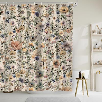 Yellow Purple Floral Plant Shower Curtains for Bathroom, 72 x 72 inch