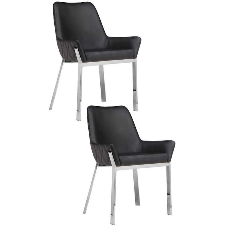 Silver/Black Faux Leather Upholstered Metal Frame Dining Chair, Set of 2, Sturdy Dining Chair for Dining Rooms - 21.75