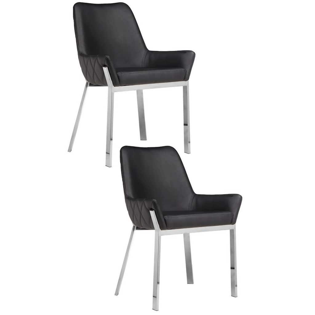 Silver/Black Faux Leather Upholstered Metal Frame Dining Chair, Set of 2, Sturdy Dining Chair for Dining Rooms - 21.75