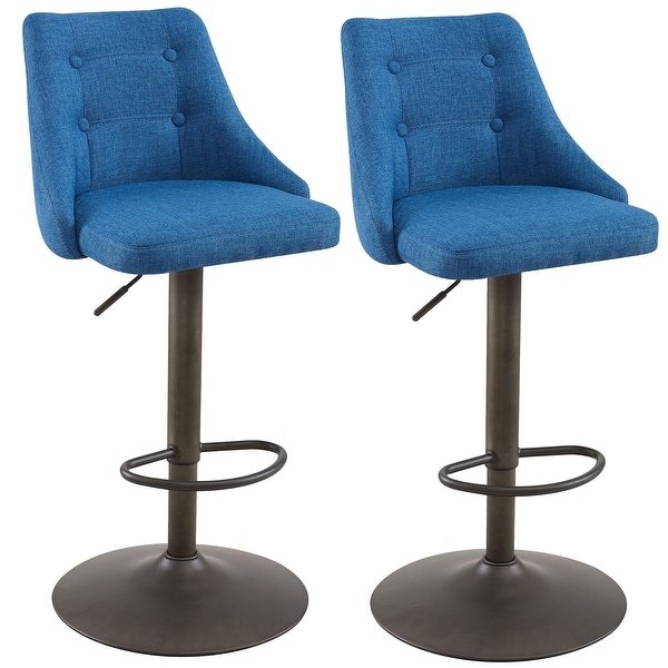 Set of 2 Blue and Brown Contemporary Tufted Adjustable Height Stools 43.75" - N/A