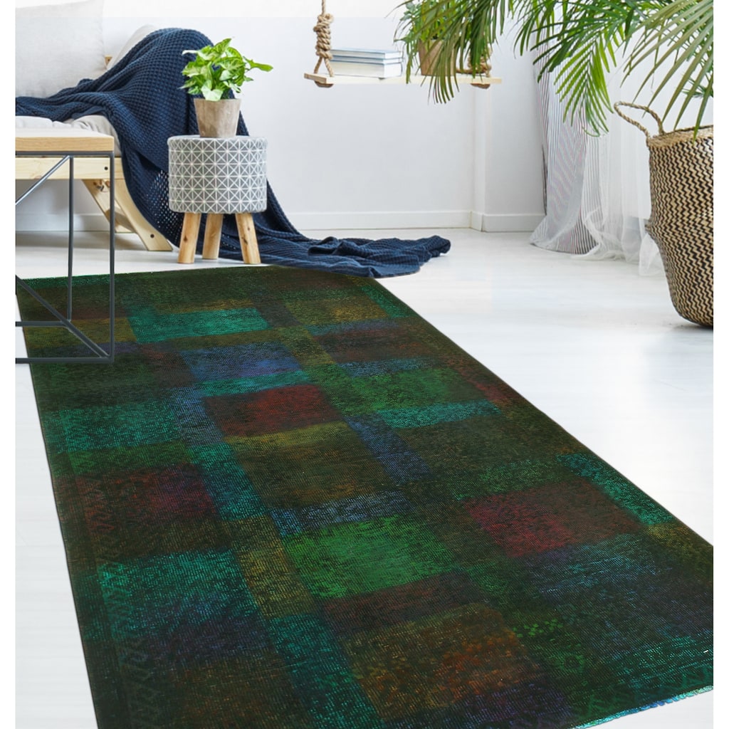 Vintage Rainbow-Dye Mauricio Purple/Green Rug - 3'9" x 7'1"