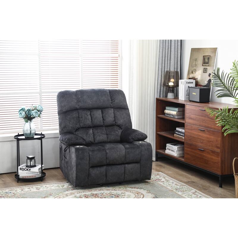 Power Lift Recliner Chair with Heat & Massage, High Density Foam Electric Sofa, Lounge Chair with Side Pockets & Cup Holders